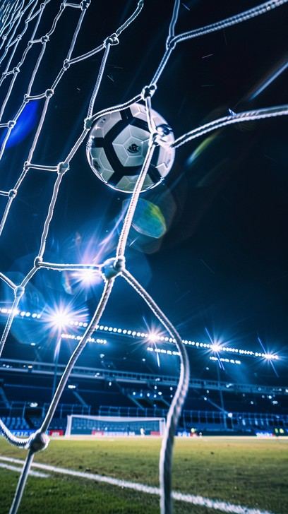 Bola sepak masuk ke gawang di malam hari