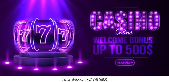 Mesin slot neon 777 menyala dalam gelap