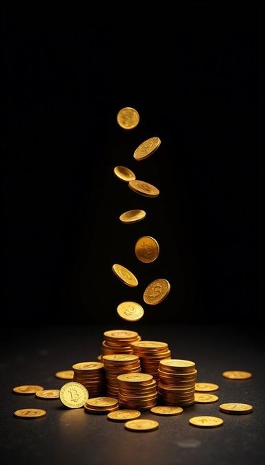 Koin emas berjatuhan melambangkan cashback
