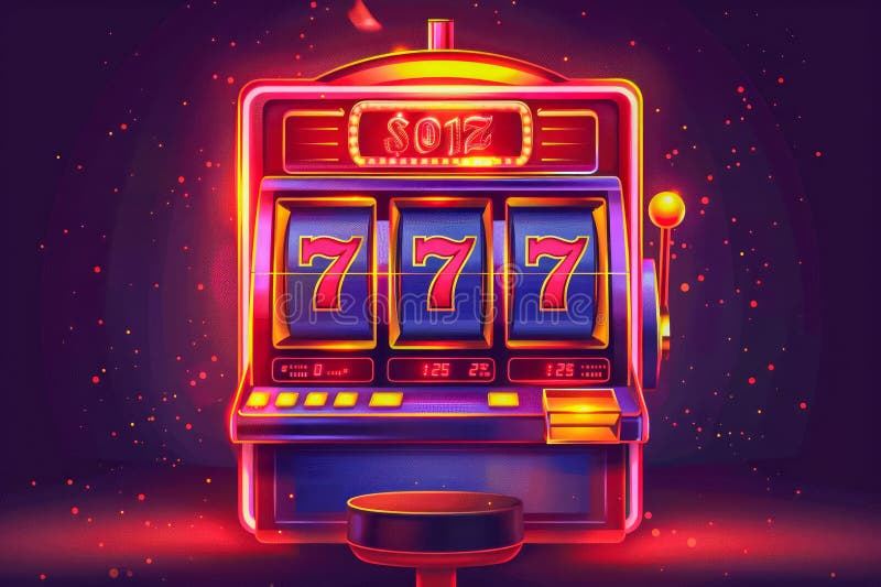 Mesin slot neon 777 dengan latar gelap